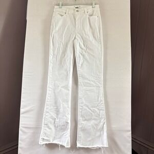 Paige High Rise Laurel Canyon Flare Jeans Crisp White Raw Hem W4520 Size 27